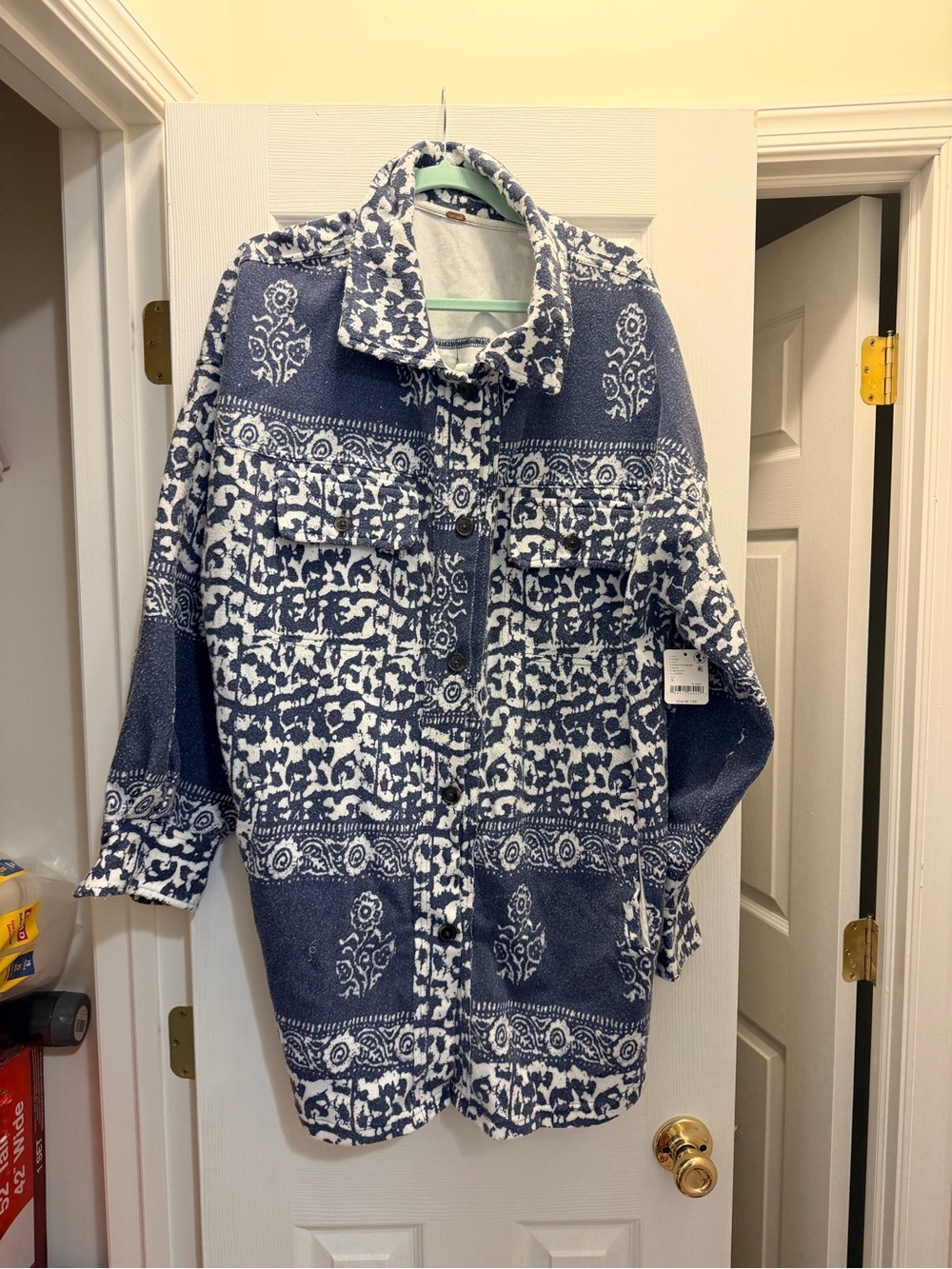 We The Free Navy and White Patterned Shacket